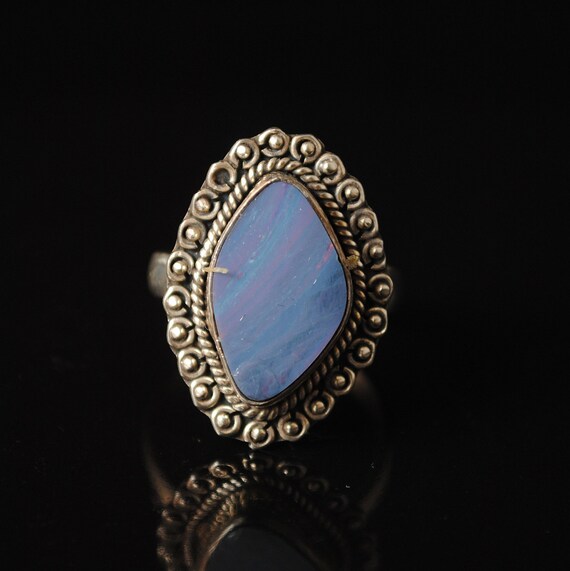 Sterling Silver Blue Australian Opal Ring Sz 7.5 #131377