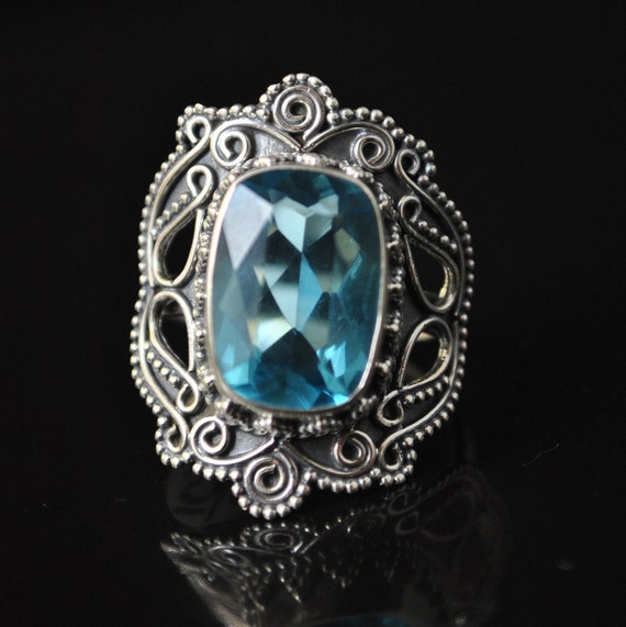 Sterling Silver Blue Topaz Ring Sz 6.5 #10321