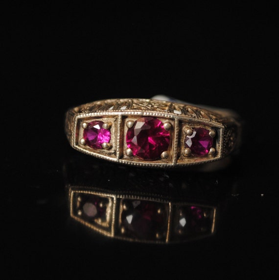 Sterling Silver Ruby Edwardian Ring Sz 7 #8400