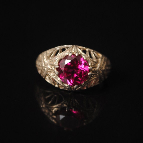 Sterling Silver Ruby Art Deco Ring Sz 7 #7595