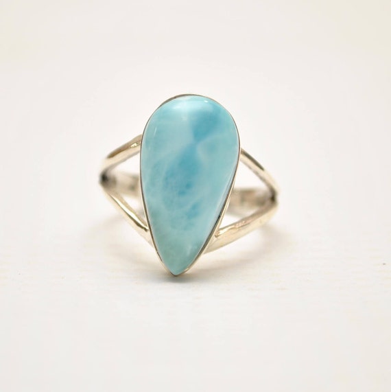 Sterling Silver Larimar Teardrop Ring Sz 8.75 #9344