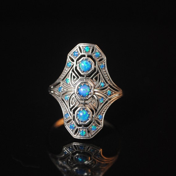 Sterling Silver Blue Opal Art Nouveau Ring Sz 9 #13336