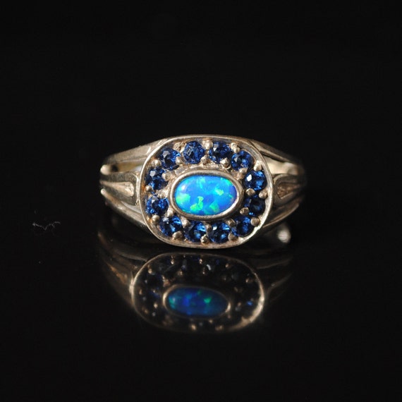 Sterling Silver Sapphire Fire Opal Art Deco Ring Sz 6 #12400