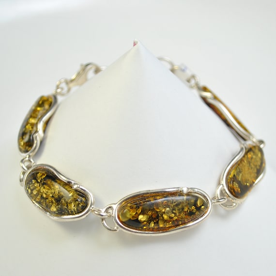 Sterling Silver Green Amber Bracelet #10452