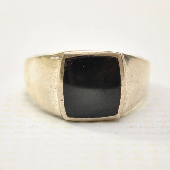 Onyx Small Square Stone in Plain Sterling Silver Ring Sz 11 #8763