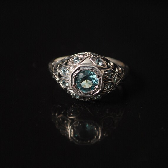 Sterling Silver Aquamarine Art Deco Ring Sz 7 #12353