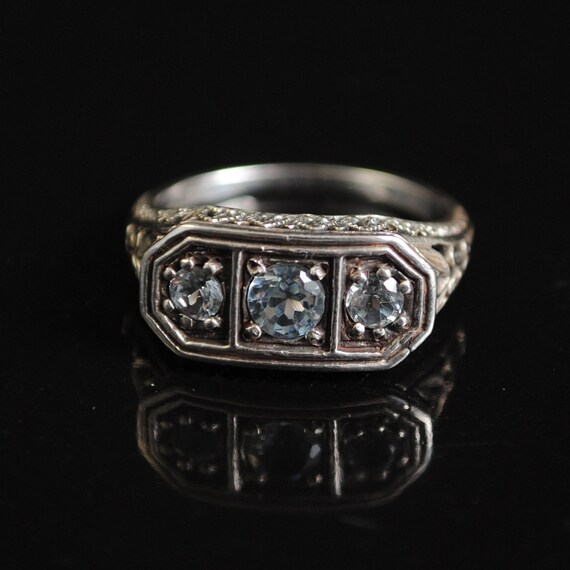 Sterling Silver Aquamarine Art Deco Ring Sz 6 #11650