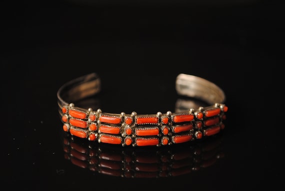 Native American Signed Artist JW Zuni Coral Cuff #13708