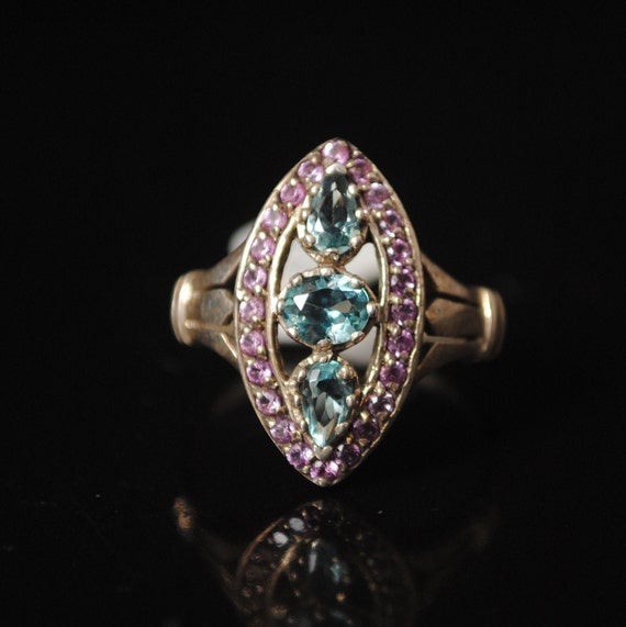 Sterling Silver Aquamarine Art Deco Ring Sz 8 #9631