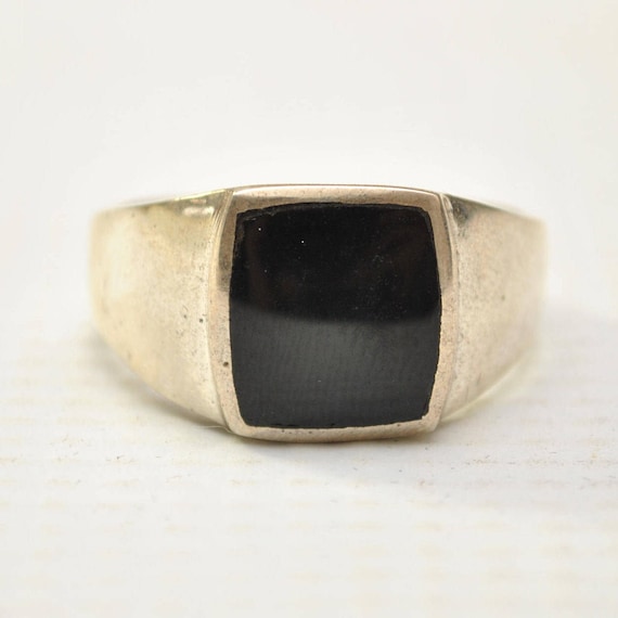 Onyx Small Square Stone in Plain Sterling Silver Ring Sz 12 #8765