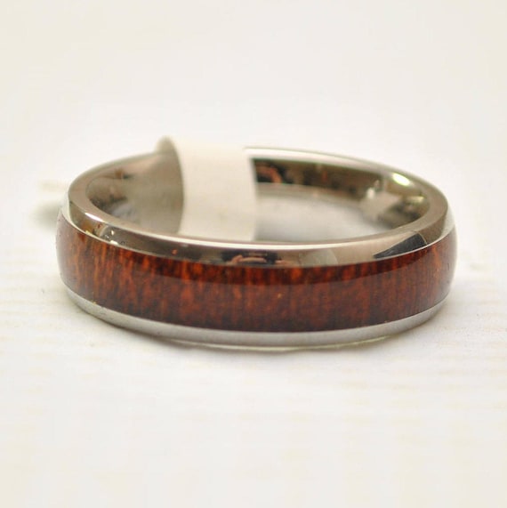 Hawaiian Koa Wood Thin Band in Stainless Steel Ring Sz 9 #7656