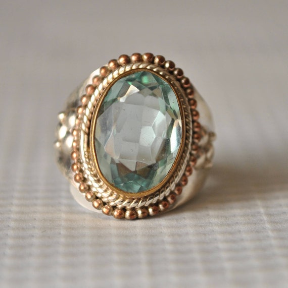Sterling Silver Victorian Aquamarine Ring Sz 7.75 #9842