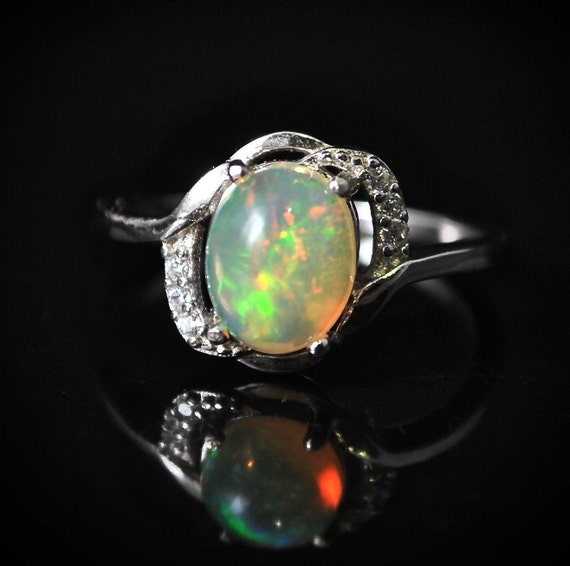 Sterling Silver Opal Ring Sz 7 #10019