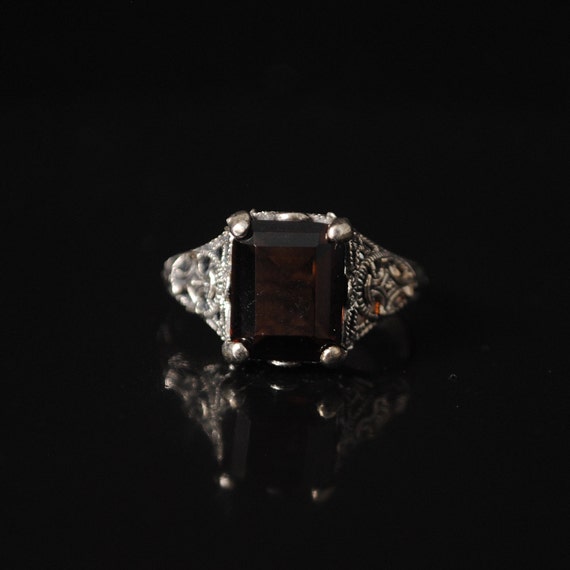 Sterling Silver Smoky Topaz Art Nouveau Ring Sz 8 #12994