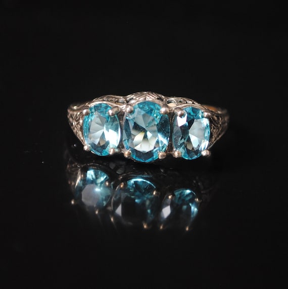 Sterling Silver Victorian Aquamarine Ring Sz 9 #12392