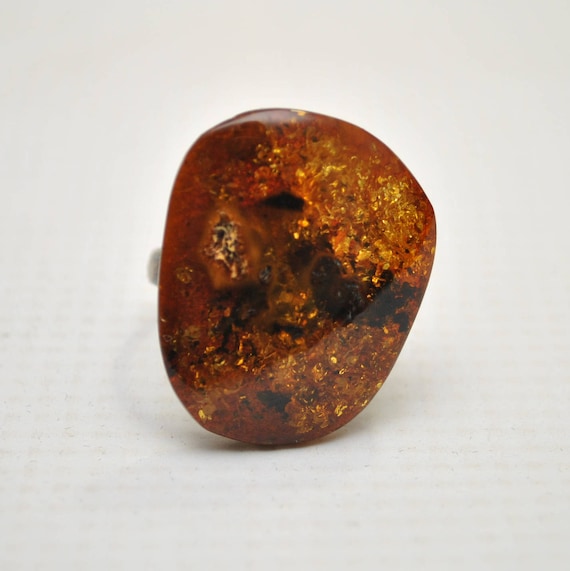 Sterling Silver Honey Amber Sz 9 Ring #9305