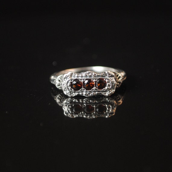 Sterling Silver Fire Garnet Edwardian Ring Sz 8 #13326