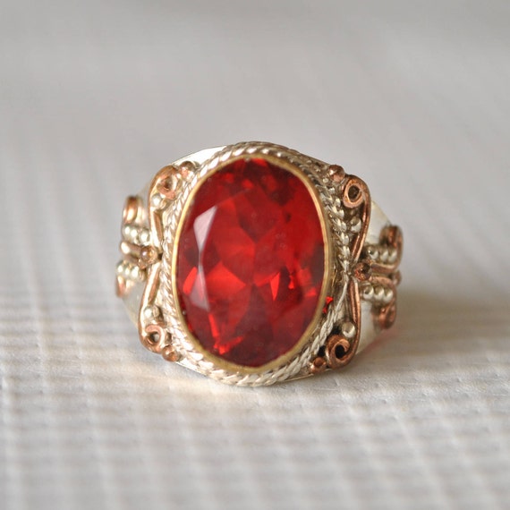 Sterling Silver Garnet Fire Ring Sz 7.25 #9805