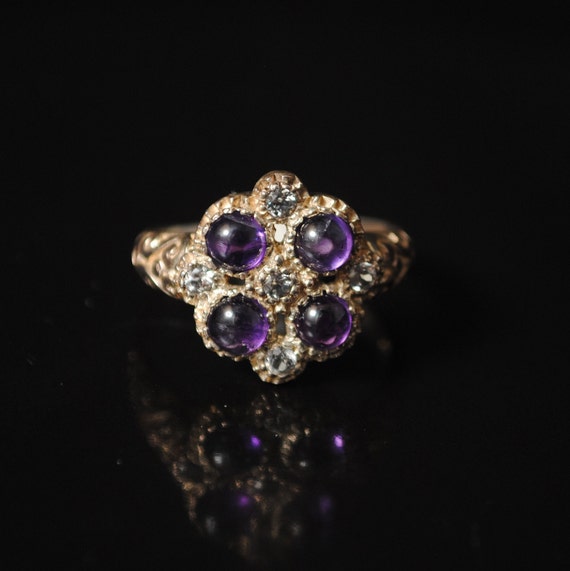Sterling Silver Amethyst White Topaz Victorian Ring Sz 6 #12409