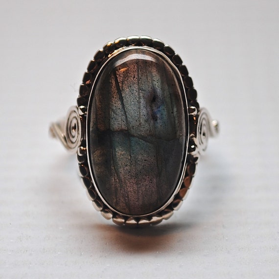 Sterling Silver Labradorite Ring Sz 7.5 #4492