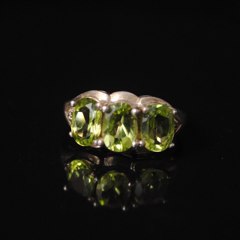 Sterling Silver Antique Style Art Deco Peridot Ring Sz 6 #6909