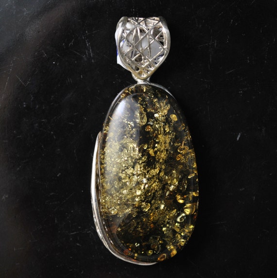 Sterling Silver Green Amber Pendant #10477