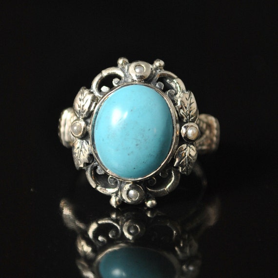 Sterling Silver Antique Style Turquoise Seed Opal Ring Sz 6 #10240