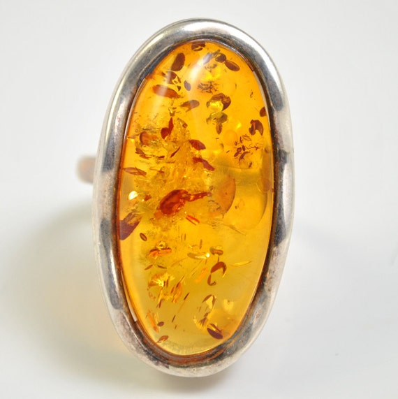 Sterling Silver Honey Amber Adjustable Ring #10440