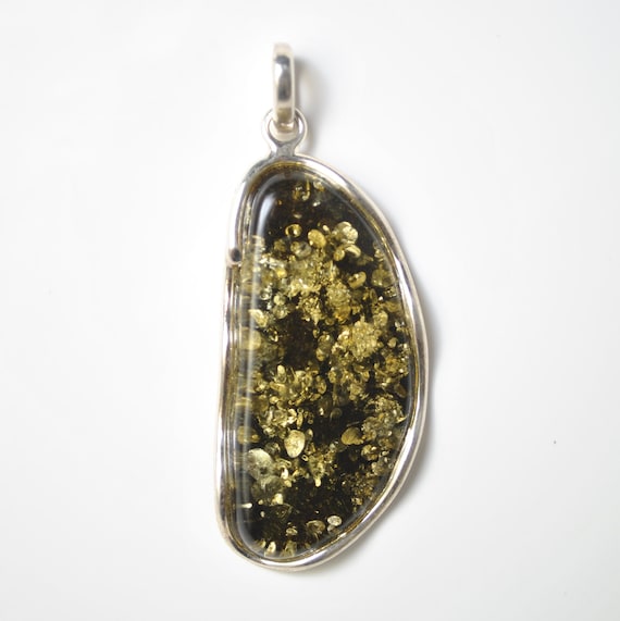 Sterling Silver Green Amber Pendant #10476
