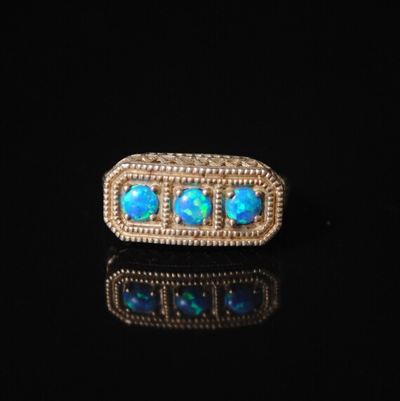 Sterling Silver Blue Fire Opal Art Nouveau Ring Sz 6 #6846