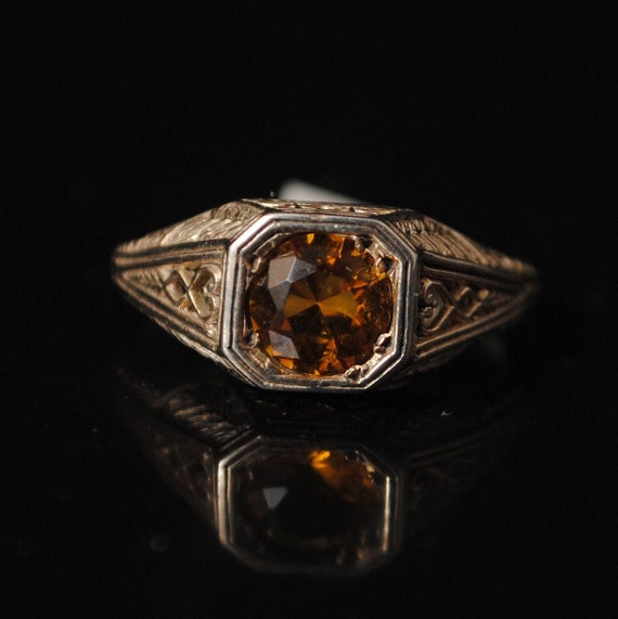 Sterling Silver Citrine Victorian Ring Sz 7 #8480