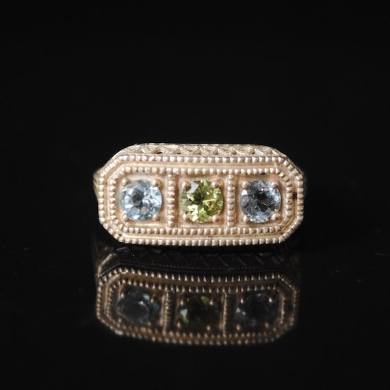 Sterling Silver Aquamarine Peridot Art Deco Ring Sz 6 #5993
