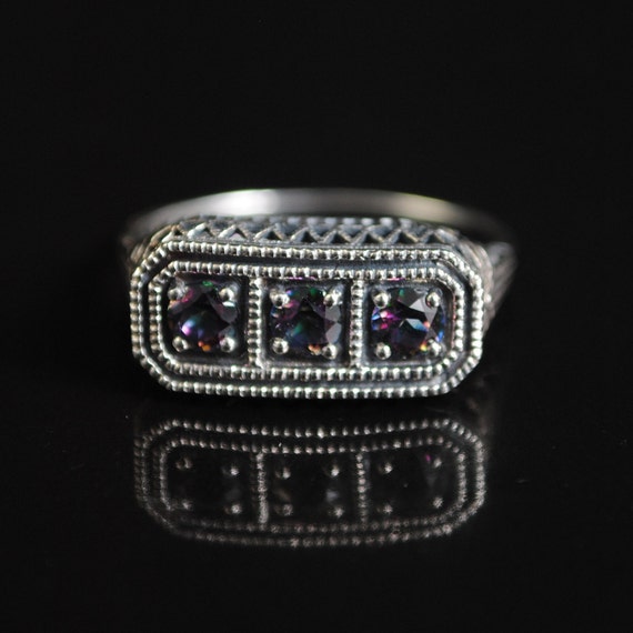 Sterling Silver Rainbow Topaz Edwardian Ring Sz 9 #11668