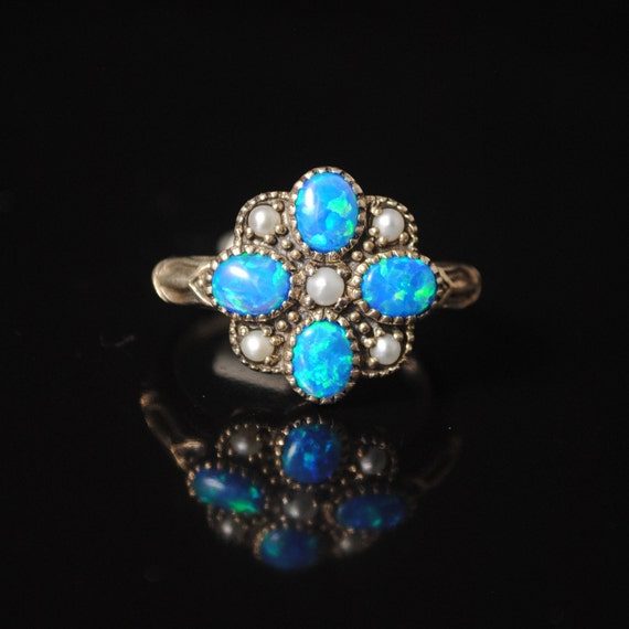 Sterling Silver Antique Style Art Deco Fire Opal Pearl Ring Sz 7 #10255