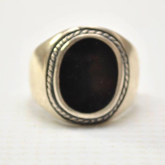 Onyx Large Oval with Braid in Plain Sterling Silver Ring Sz 12 #8747