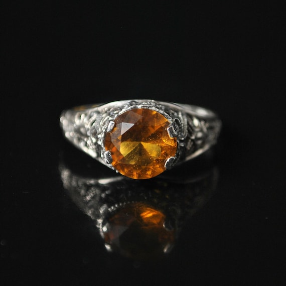 Sterling Silver Citrine Victorian Ring Sz 6 #10144