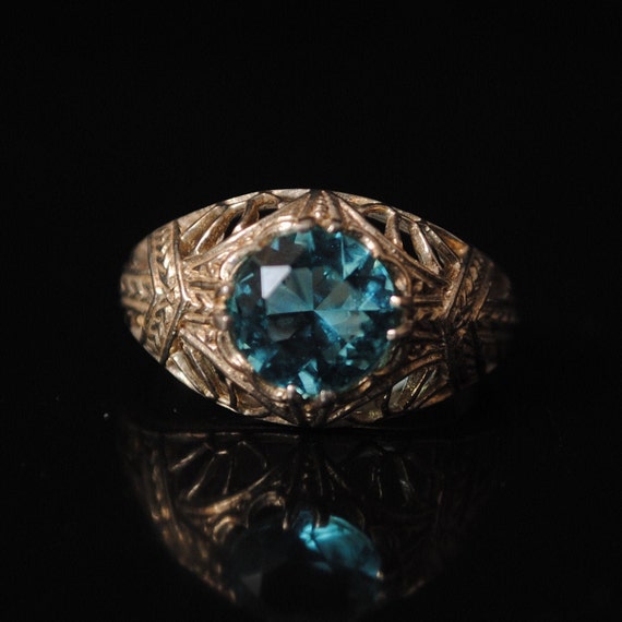 Sterling Silver Aquamarine Art Nouveau Ring Sz 7 #8558