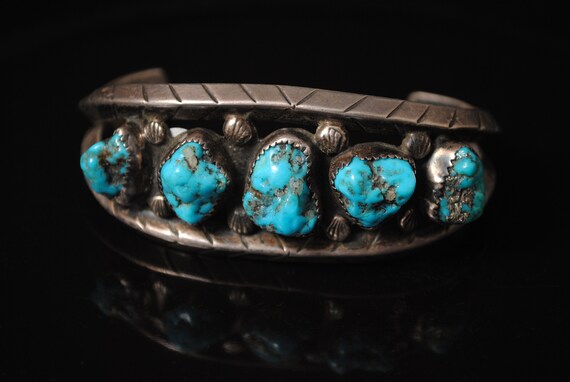 Native American Signed Mary S Lew 5 Stones Turquoise Cuff #13057