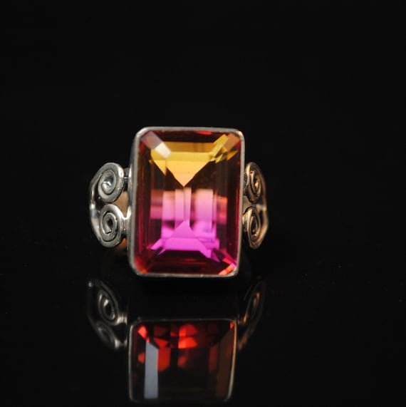 Sterling Silver Bi-Color Tourmaline Ring Sz 6.5 #13347