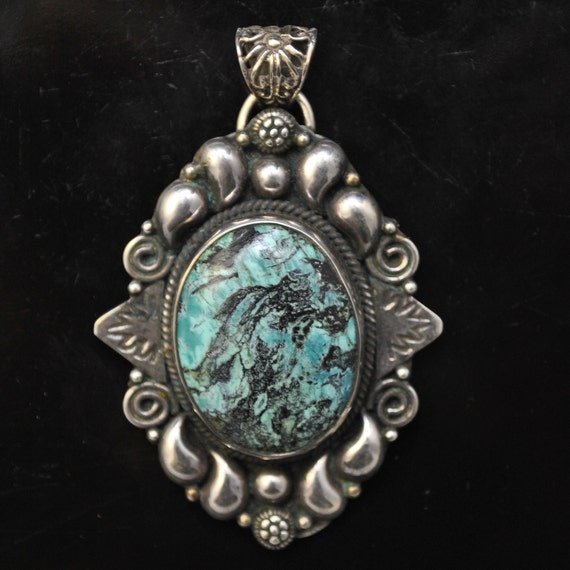 Sterling Silver Tibetan Turquoise Pendant Native American Style #9880