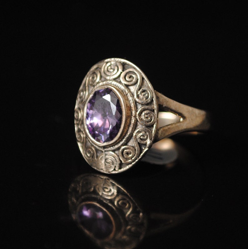 Sterling Silver Amethyst Art Deco Ring Sz 7.75 #11936