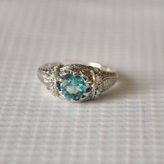 Sterling Silver Art Deco Aquamarine Ring Sz 8 #9808
