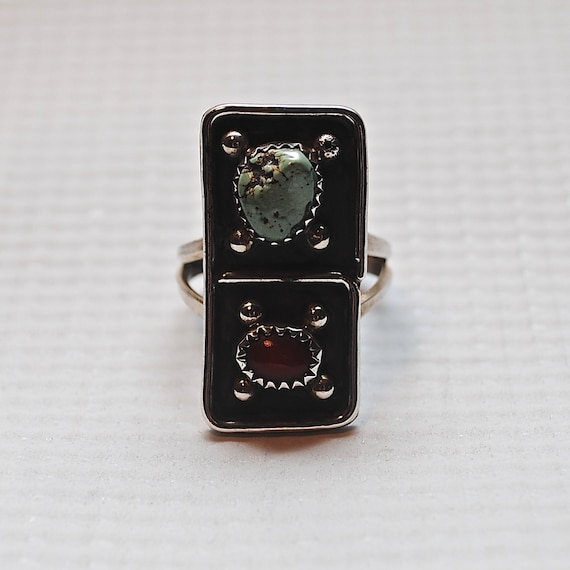 Native American Sterling Silver Turquoise Coral Ring Sz 9 #4080