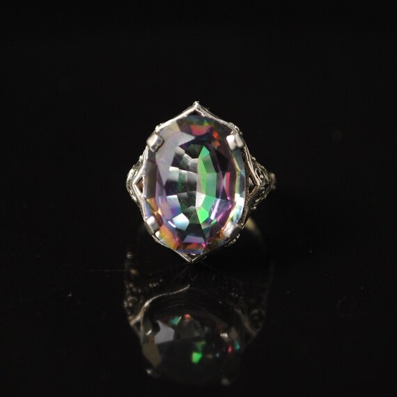 Sterling Silver Rainbow Topaz Art Deco Ring Sz 6 #12137