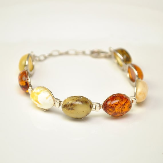Sterling Silver Mixed Types Amber Bracelet #11300