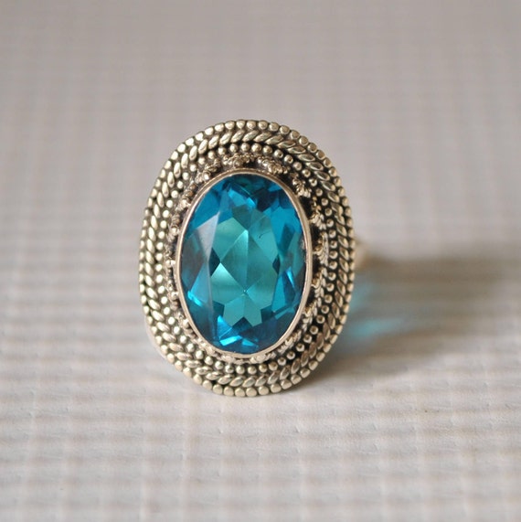 Sterling Silver Blue Topaz Ring Sz 5.75 #9819