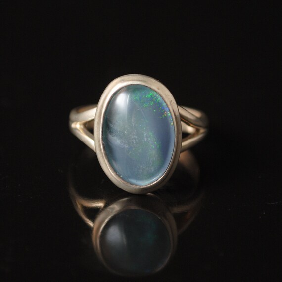 Sterling Silver Blue Australian Opal Ring Sz 6.5 #9505
