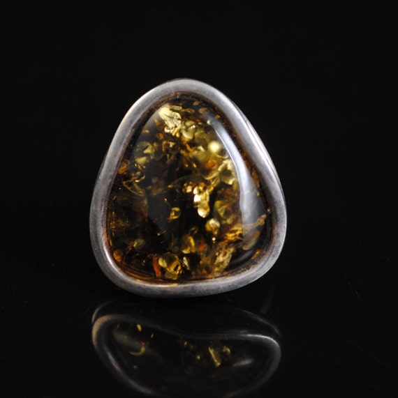 Sterling Silver Green Amber Adjustable Ring #11315