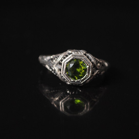 Sterling Silver Antique Style Peridot Art Nouveau Ring Sz 6 #12977