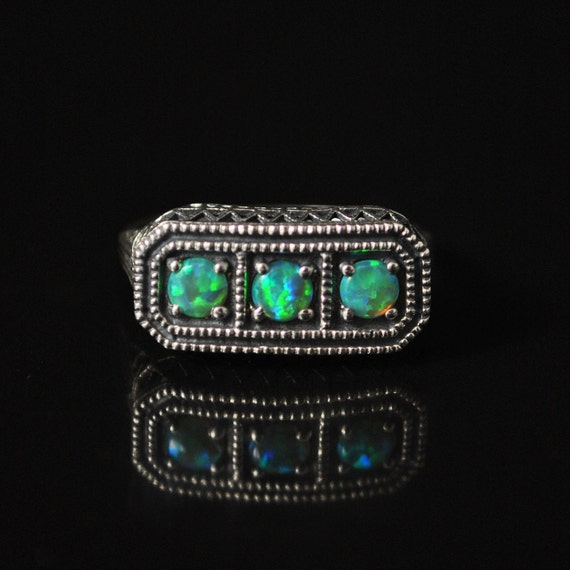 Sterling Silver Antique Style Art Deco Australian Opal Ring Sz 7 #10143